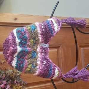 Fur Headwear Multicolored Wool Knit Earflaps with Tassels Hat